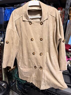 Women’s Double-Breasted Suede-Style Jacket in Tan